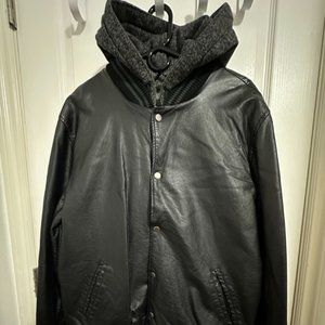 Abercrombie & Fitch Bomber Leather Jacket w/ hood. size Large